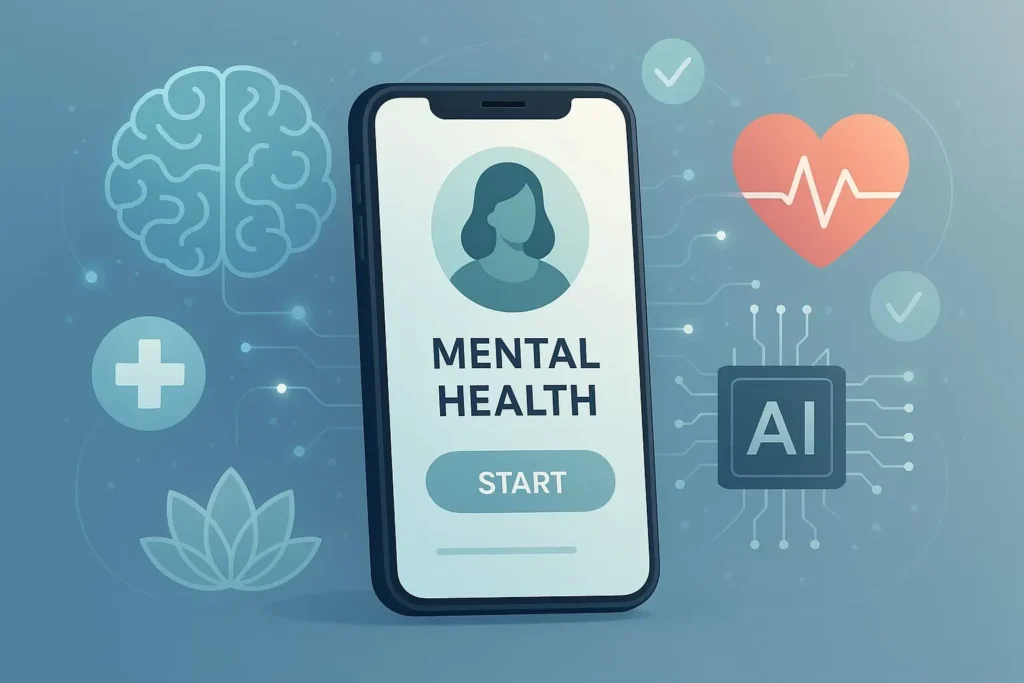Digital illustration of technology shaping the future of mental health and well-being
