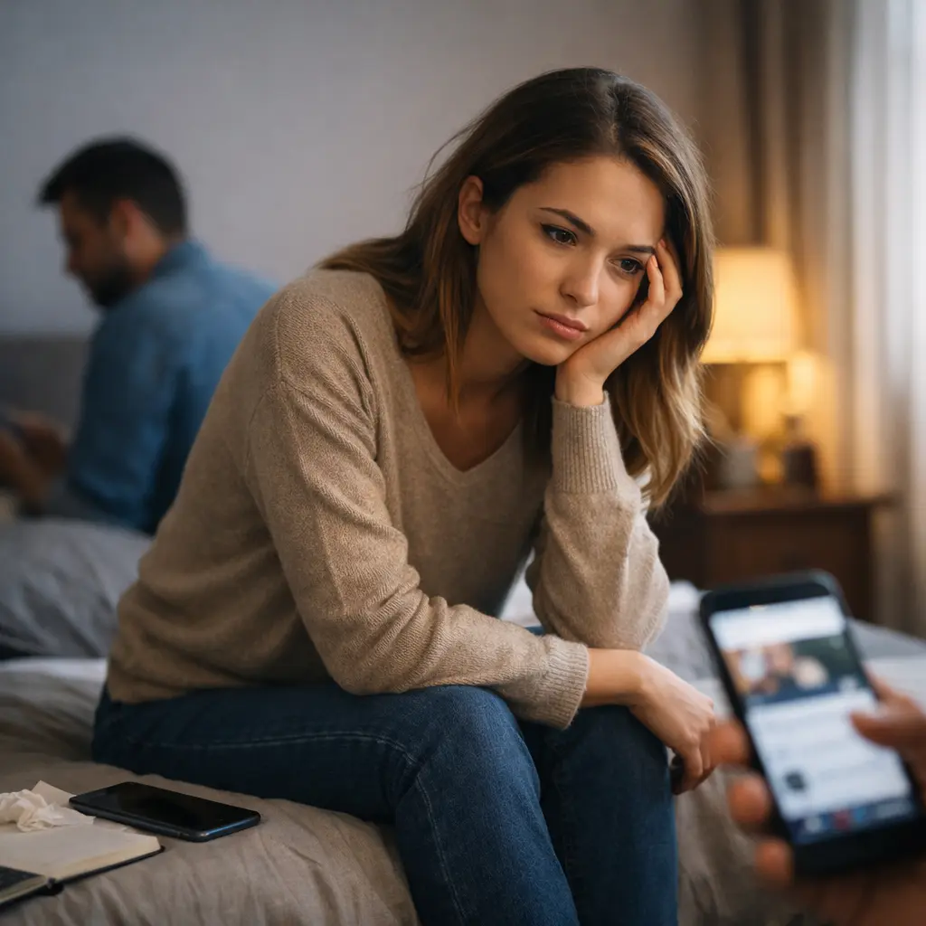 Illustration showing anxious attachment and relationship anxiety across partners, family, friends, and parenting.