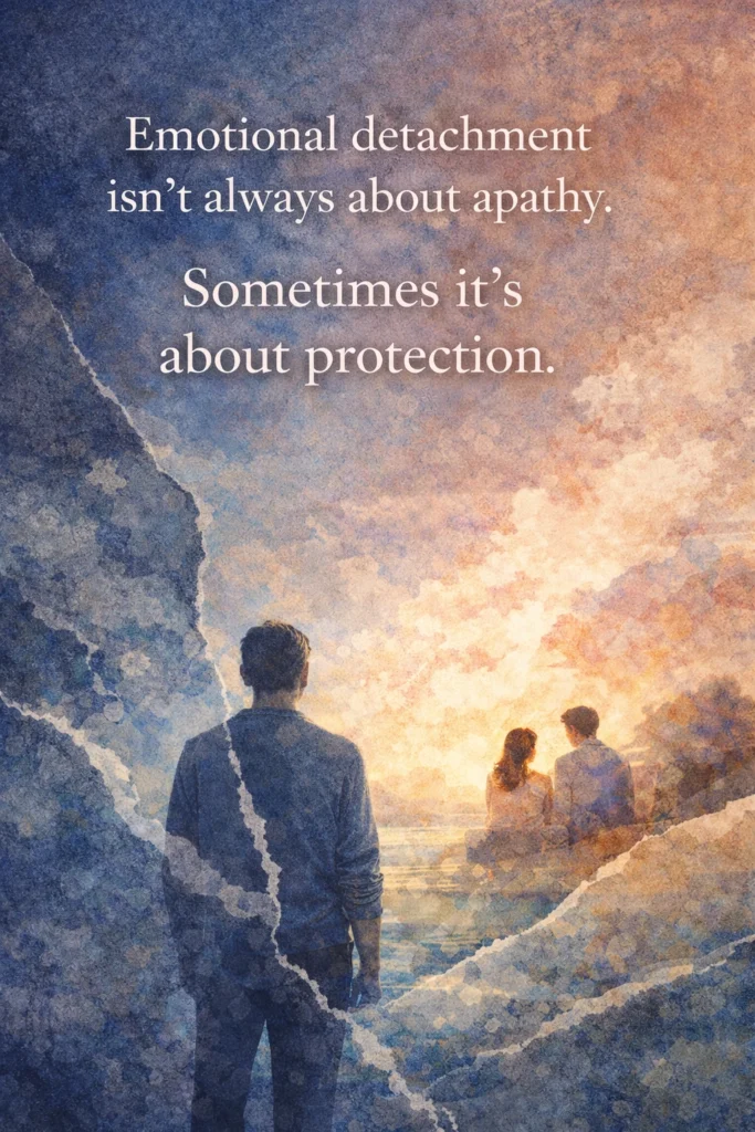 Watercolor-style illustration of a couple sitting close on a sofa in warm golden light, symbolizing emotional connection, healing, and trust built through small repeated moments, with a quote about steady repair.