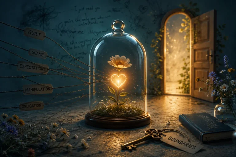 Conceptual illustration of empathy protected by emotional boundaries from manipulation