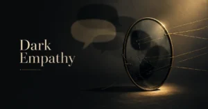 Dark empathy concept showing a fractured mirror with golden threads, symbolizing emotional insight used for control.
